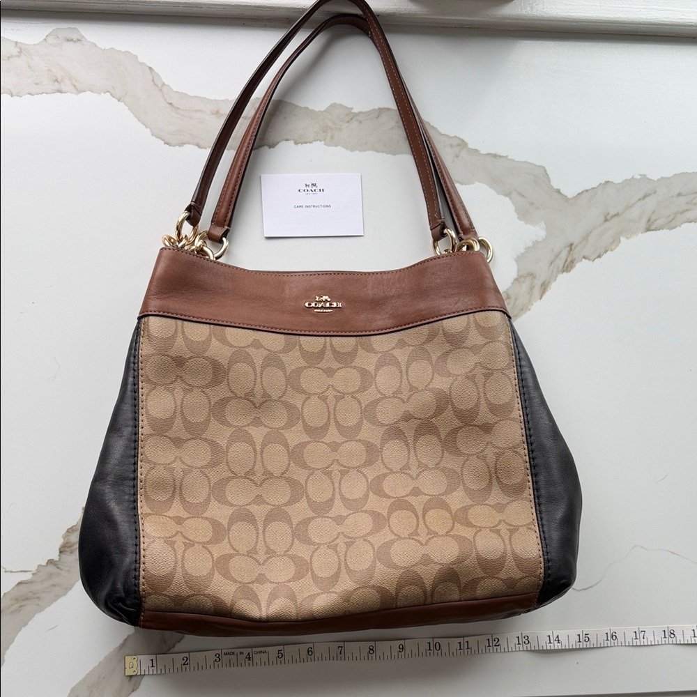 Coach Tan and Black Signature Shoulder Bag